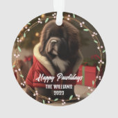 可愛モダンい愛犬ハッピーホリデー2面2写真 オーナメント (裏面)