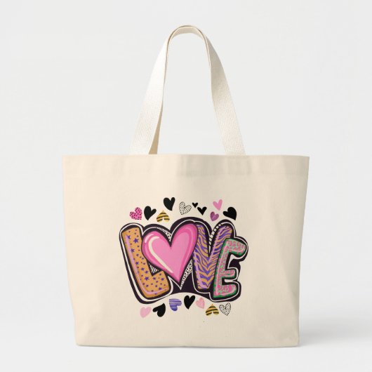 可愛モダンい愛 – バアートレンタインデー ラージトートバッグ (正面)