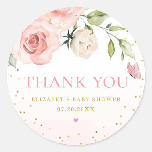 可愛モダンい感謝お水の色の女の子ベビーシャワー ラウンドシール (正面)