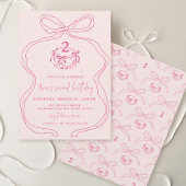 可愛モダンい手描き弓ピンクガール2nd誕生日 招待状