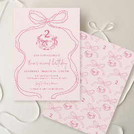 可愛モダンい手描き弓ピンクガール2nd誕生日 招待状