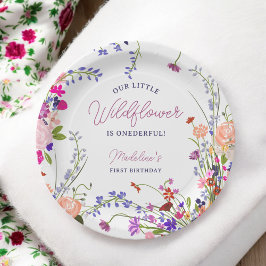 可愛モダンい春ボホワイルドフラワーファースト誕生日 ペーパープレート