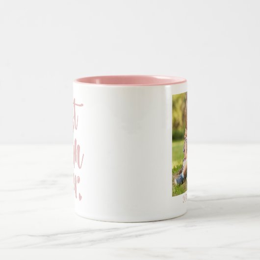 可愛モダンい最高のお母さん子どもの名前フォト |ピンク ツートーンマグカップ (中央)