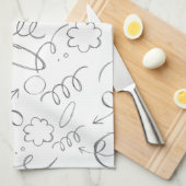 可愛モダンい模様ホワイトとグレーのグラフィックスケッチ キッチンタオル (四つ折り)