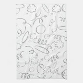 可愛モダンい模様ホワイトとグレーのグラフィックスケッチ キッチンタオル (縦)