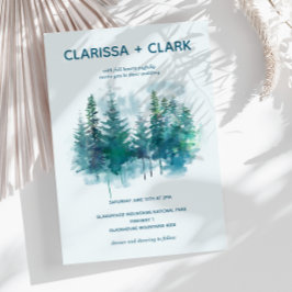 可愛モダンい水の色の森の結婚風景 招待状