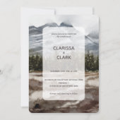 可愛モダンい水の色の結婚森の風景 招待状 (正面)