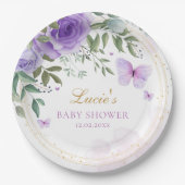 可愛モダンい水彩フローラベビーシャワー誕生日 ペーパープレート (正面)
