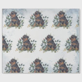 可愛モダンい水彩子犬フローラ ラッピングペーパー (フラット)