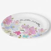 可愛モダンい水彩野花モノグラムの ペーパープレート (アングル)