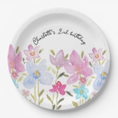 可愛モダンい水彩野花モノグラムの ペーパープレート (正面)