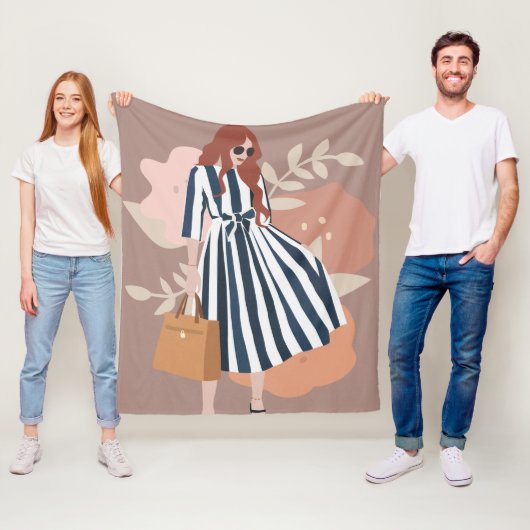 可愛モダンい水色かわいい女の絵画子ピンク フリースブランケット (インサイチュ)