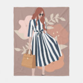 可愛モダンい水色かわいい女の絵画子ピンク フリースブランケット (正面)