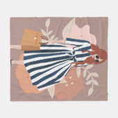 可愛モダンい水色かわいい女の絵画子ピンク フリースブランケット (正面(横))