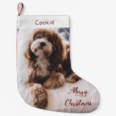 可愛モダンい犬のパーソナライズされた写真 スモールクリスマスストッキング (正面)