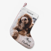 可愛モダンい犬のパーソナライズされた写真 スモールクリスマスストッキング (正面 (吊り時))