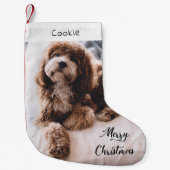 可愛モダンい犬のパーソナライズされた写真 スモールクリスマスストッキング (正面)