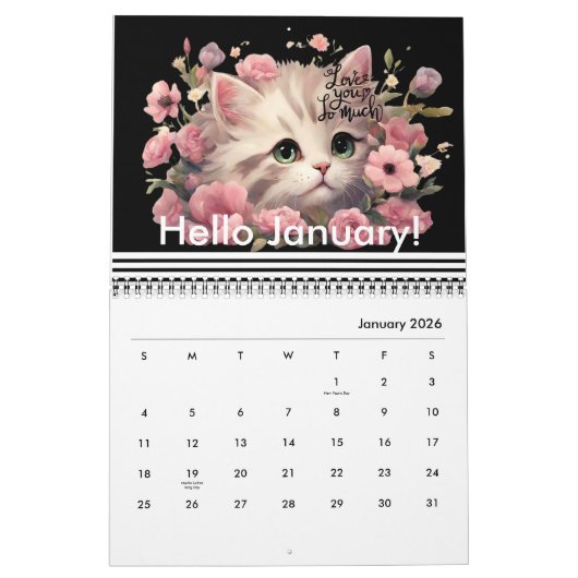可愛モダンい猫花毎日2024年 カレンダー (1月 2026)