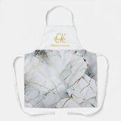 可愛モダンい白と金ゴールドモノグラム エプロン (正面)