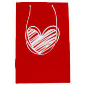 可愛モダンい白赤いハートロマエレガントン恋 ミディアムペーパーバッグ (正面)
