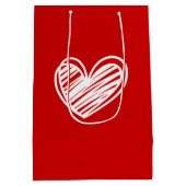 可愛モダンい白赤いハートロマエレガントン恋 ミディアムペーパーバッグ (裏面)