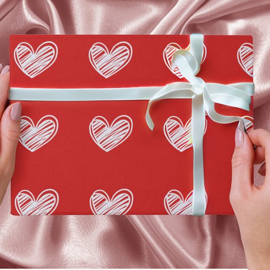 可愛モダンい白赤いハートロマエレガントン恋 ラッピングペーパー