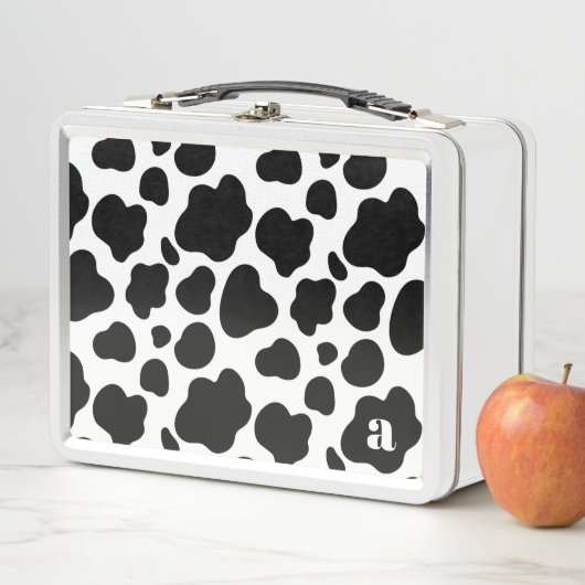 可愛モダンい白黒の牛のパタモノグラムのーン メタルランチボックス (インサイチュ)