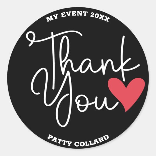 可愛モダンい白黒赤いハートありがとう ラウンドシール (正面)