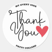 可愛モダンい白黒赤いハートありがとう ラウンドシール (正面)