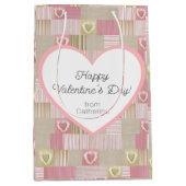 可愛モダンい素朴パッチワークハート ミディアムペーパーバッグ (正面)