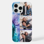 可愛モダンい紫のカップル写真のコラージュ iPhoneケース (裏面)