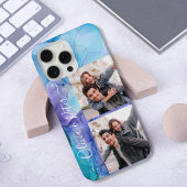 可愛モダンい紫のカップル写真のコラージュ iPhoneケース