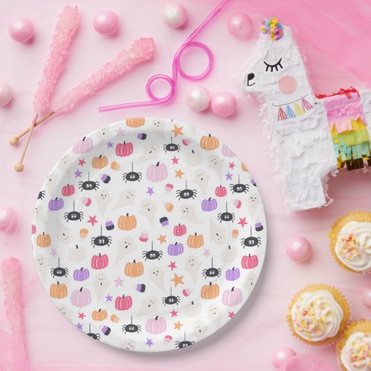 可愛モダンい紫色のカボチャとスパイダーハロウィン ペーパープレート (パーティー)