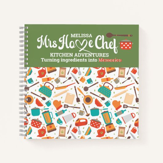 可愛モダンい緑の台所用具料理用具 ノートブック (正面)