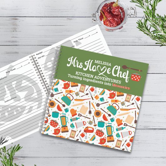 可愛モダンい緑の台所用具料理用具 ノートブック