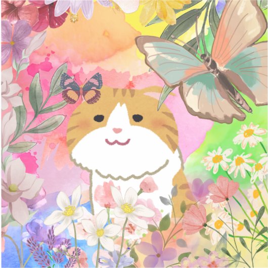 可愛モダンい花猫 シール (正面)