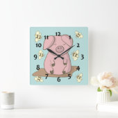 可愛モダンい豚ハチミツカラフル スクエア壁時計 (ホーム)