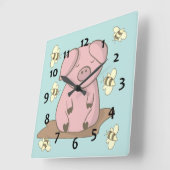 可愛モダンい豚ハチミツカラフル スクエア壁時計 (傾斜)