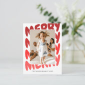 可愛モダンい赤いグラデーションメリークリスマスフォト シーズンポストカード (スタンド正面)