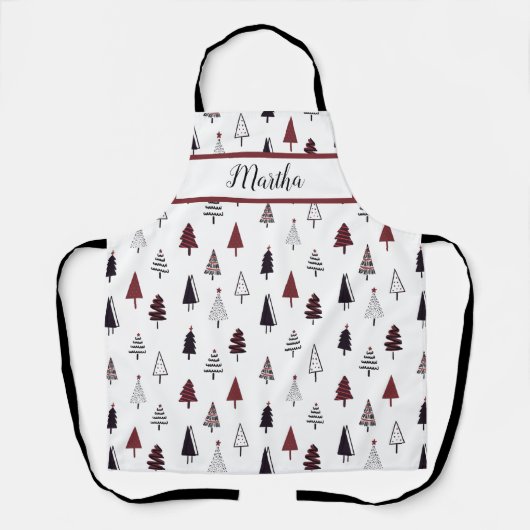 可愛モダンい赤と黒の抽象芸術クリスマスツリー エプロン (正面)