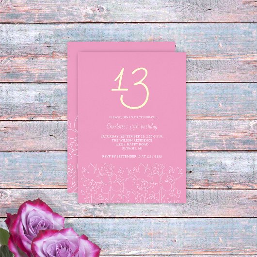 可愛モダンい野花13誕生日 箔招待状