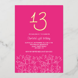 可愛モダンい野花13誕生日 箔招待状