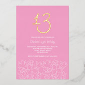 可愛モダンい野花13誕生日 箔招待状 (正面)