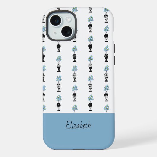 可愛モダンい青と黄色の花柄 iPhoneケース (裏面)