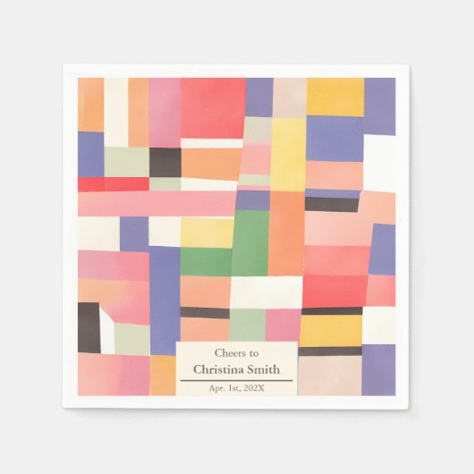 可愛モダンい鮮やかな色ブロック退職パーティー スタンダードカクテルナプキン (正面)
