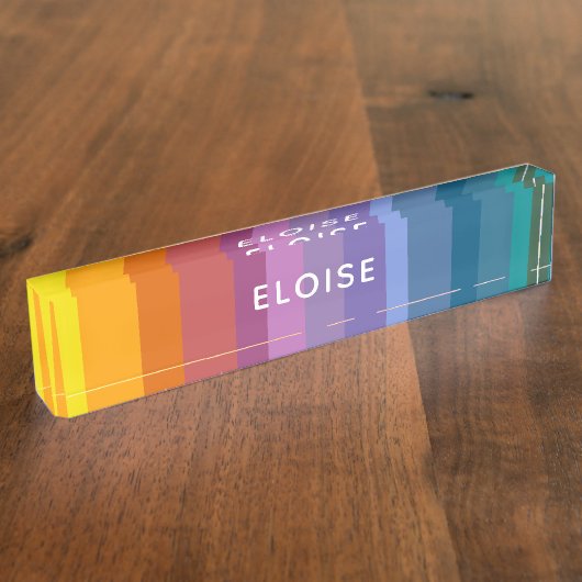 可愛モダンい鮮やか抽象芸術レインボーストライプズ芸術 デスクネームプレート (側面)