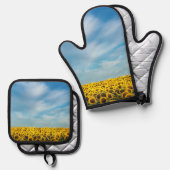 可愛モダンい黄色のひまわり花 鍋つかみ&鍋敷きセット (正面/裏面)