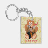 可愛モダンい黄色のテディベアハートフォトフレーム キーホルダー (正面左)