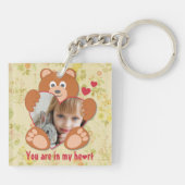 可愛モダンい黄色のテディベアハートフォトフレーム キーホルダー (裏面)