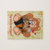 可愛モダンい黄色のテディベアハートフォトフレーム ジグソーパズル (横)